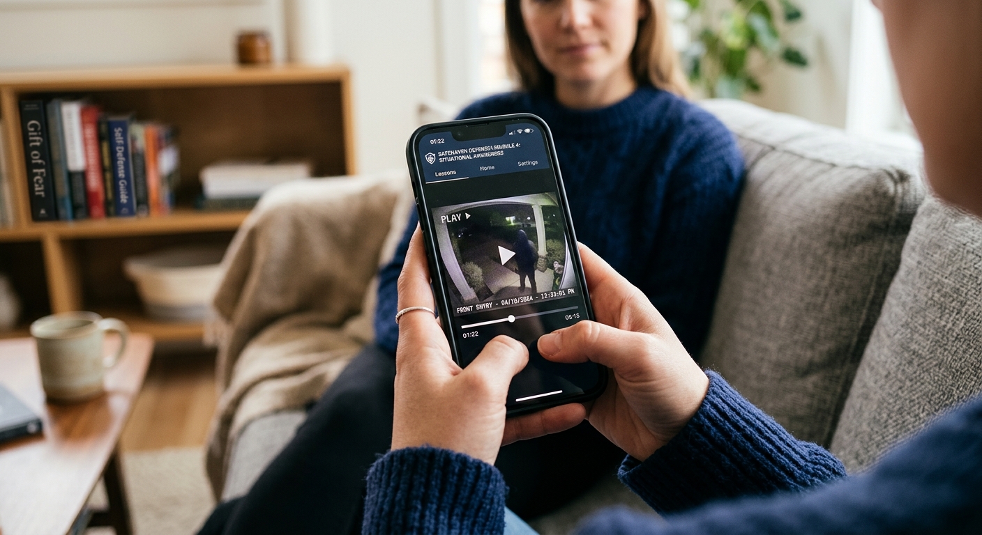 ASP Unlimited app showing a defensive encounter analysis lesson on a smartphone